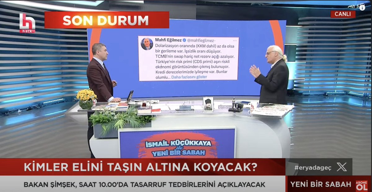 ⁉️ 'Kamuda tasarruf' paketi neden göz boyamadır? ⁉️ Enflasyon gelir bölüşümünü nasıl bozuyor? ⁉️ Temmuzda asgari ücretlileri ve emeklileri bekleyen tehlikeler neler? @KucukkayaIsmail ile @halktvcomtr 'de Yeni Bir Sabah programında konuştuk (13 Mayıs 2024)👇