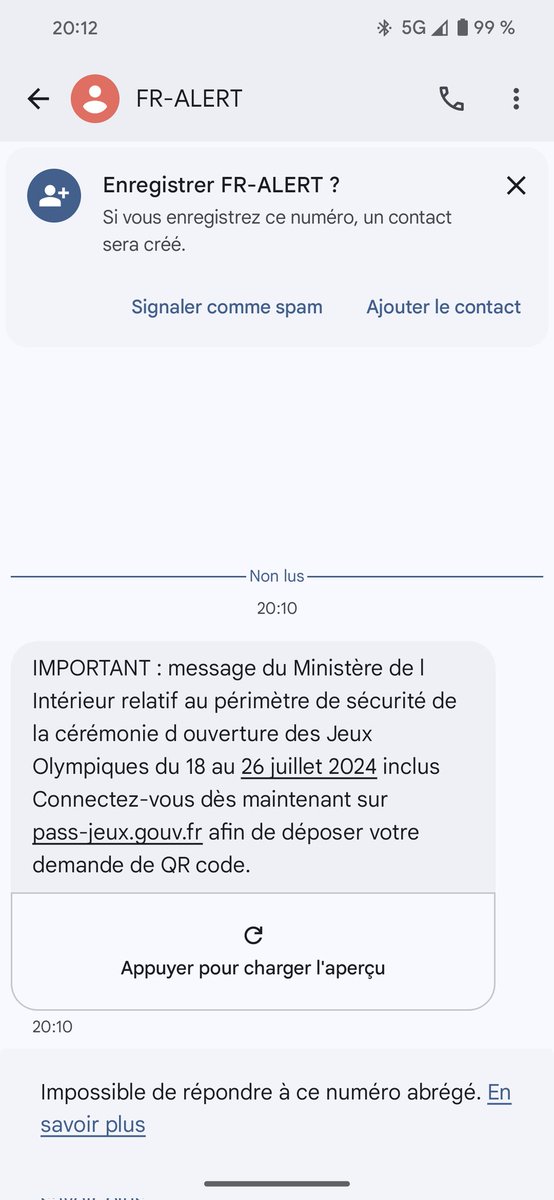 Norajplizz's tweet image. C&apos;est pas censé être en cas d&apos;extrême urgence ? Météo ou alerte attentat ? #smsflash #paris #jo2024