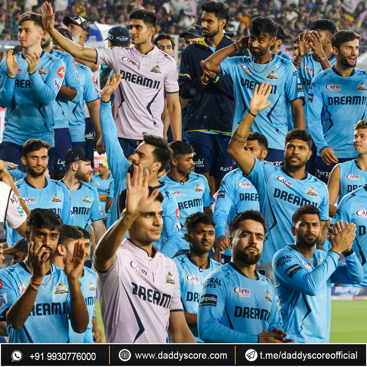 Gujarat Titans players greet their fans after their Indian Premier League match against Kolkata Knight Riders was canceled due to rain at the Narendra Modi Stadium in Ahmedabad on Monday night!