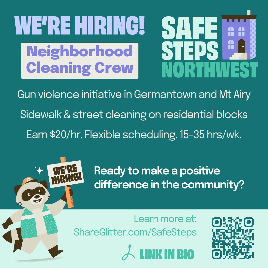 Glitter (@share_glitter) on Twitter photo We're Hiring! Join our Glitter cleaning crew in Northwest Philly. We're looking for reliable team members for weekly sidewalk and street cleaning in Germantown and Mt Airy neighborhoods. 
Starts June 1st, ~$20 per hour, 15-35 hrs/wk
Apply: shareglitter.com/safesteps We're Hiring! Join our Glitter cleaning crew in Northwest Philly. We're looking for reliable team members for weekly sidewalk and street cleaning in Germantown and Mt Airy neighborhoods. 
Starts June 1st, ~$20 per hour, 15-35 hrs/wk
Apply: shareglitter.com/safesteps