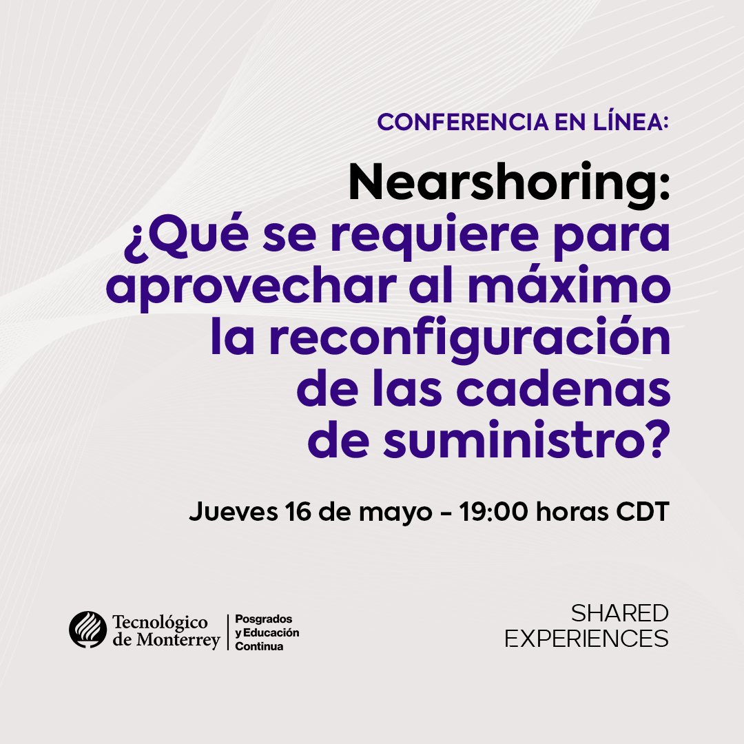 PyEC_TecdeMty's tweet image. ¿Qué conexión hay entre el Nearshoring y las cadenas de suministro? El Nearshoring acerca la producción a los consumidores, reconfigurando el panorama industrial. Acompáñanos en esta conferencia para conocer más.
Regístrate aquí: hubs.ly/Q02w-t6v0
#SharedExperiences