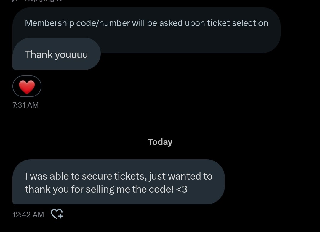wts wtr lfb nct dream tds3 weverse membership presale codes eu us latam

The buyer for my bogota code was able to secure her tickets for the presale 🥹🥹💓