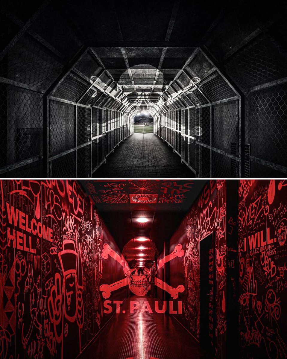 St. Pauli have been promoted back to the Bundesliga for the first time in 13 years, this is their players' tunnel ☠️ with the inscription 'Welcome to hell'