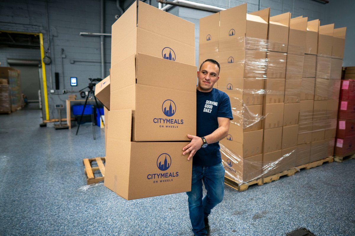 The team at our Distribution Center is hard at work packing Memorial Day Boxes, ensuring homebound older Citymeals recipients have food on hand over the long weekend when meal centers are closed.