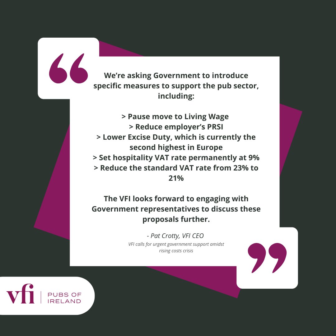 Speaking in advance of the VFI’s national AGM in Donegal, @PatCrottyKK CEO of the VFI, expressed deep concern over the projected increases in labour costs due to the planned shift to a living wage by the start of 2026. Read the full article here vfipubs.ie/vfi-calls-for-…