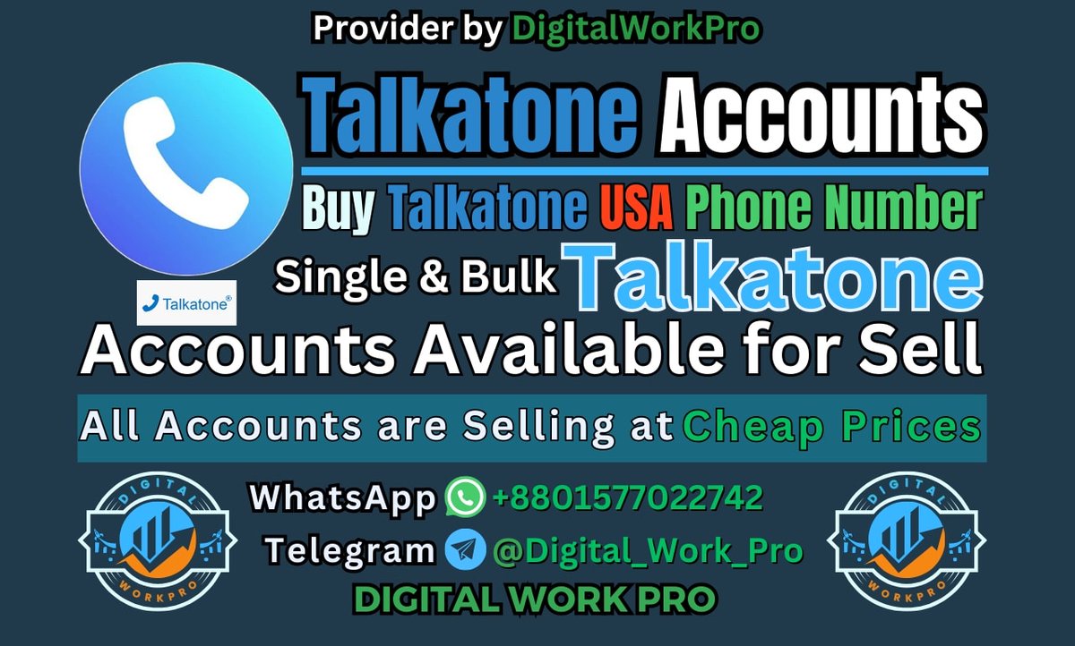 DigitalWorkPro's tweet photo. Talkatone | Talkatone
Do you want a permanent US phone number? Bulk Messaging any OTPย
I will sell bulk Talkatone, TextPuls & other Accounts need to contact Telegram https://t.co/isHzDwxZuI
#talkatone #textplus #gv #usanumber #usa #china #taiwan #nigeria #thailand #cambodia https://t.co/xdL7eZKRX1