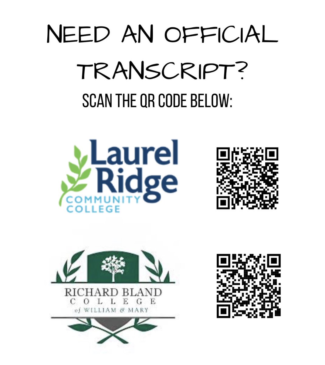 CareerFhs's tweet photo. Seniors: request your transcripts of dual enrollment courses here! 
𝓛𝓪𝓾𝓻𝓮𝓵 𝓡𝓲𝓭𝓰𝓮
https://t.co/BlMz5XKAjM
𝓡𝓲𝓬𝓱𝓪𝓻𝓭 𝓑𝓵𝓪𝓷𝓭 𝓒𝓸𝓵𝓵𝓮𝓰𝓮 
https://t.co/CMgrhKAvLA https://t.co/KH4dftCRef