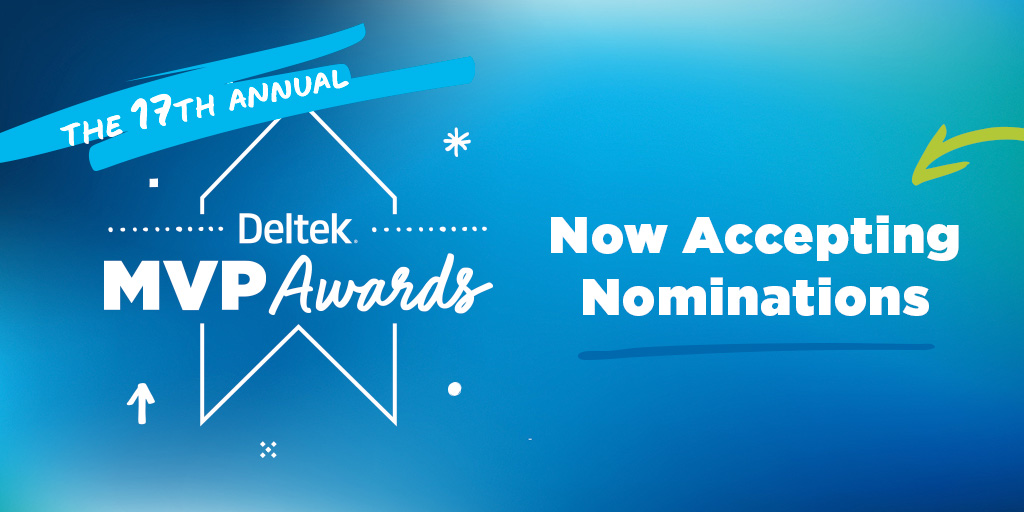 Deltek's tweet photo. We're now accepting nominations for the 17th Annual Deltek MVP Awards! 🏆

Share how you’re using Deltek solutions to improve business processes, drive innovation &amp; increase profitability at your organization so we can celebrate your achievements. 🥳

https://t.co/pqQhbxdwVG https://t.co/BfX0NqTZtL