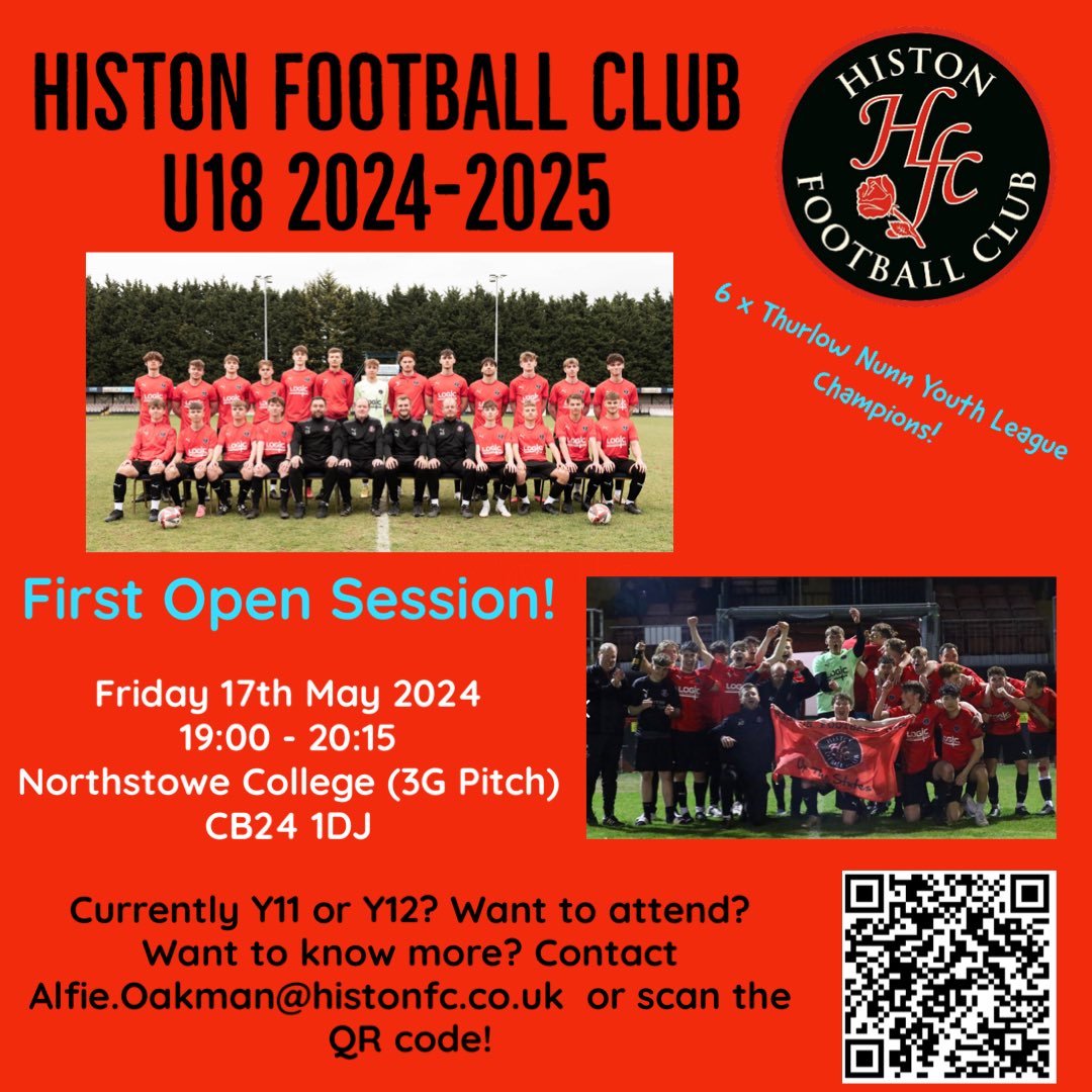BREAKING NEWS: 
We’re back hosting our annual open sessions to recruit ahead of the 2024-25 campaign in the <a href="/ThurlowNunnL/">TNL</a> ! 
Want to come along? Fancy a new challenge? Want to progress through our proven pathway? Sign up today 📝! 
#UTS 🔴⚫️ <a href="/HistonFC/">Histon Football Club</a>