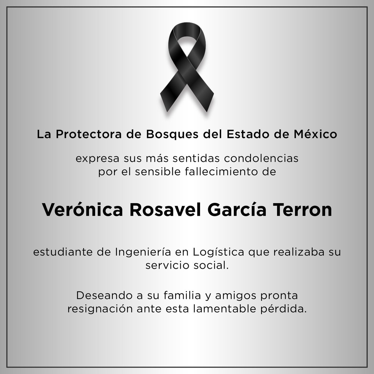 En #Probosque, lamentamos el sensible fallecimiento de Verónica Rosavel García Terron, estudiante de Ingeniería en Logística que realizaba su servicio social en la Unidad de Conservación de Suelos del organismo. 
Deseamos pronta resignación a familiares y amigos. Descanse en paz.