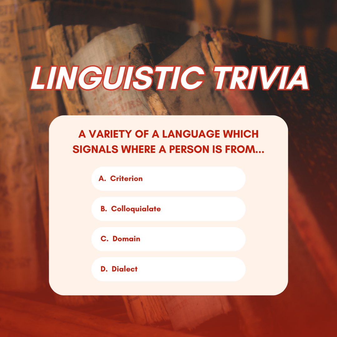 There are many ways to speak the same language–but what are those variations called?
Tell me in the comments and tune in tomorrow for the answer.
#Trivia #TriviaTime #LinguisticTrivia