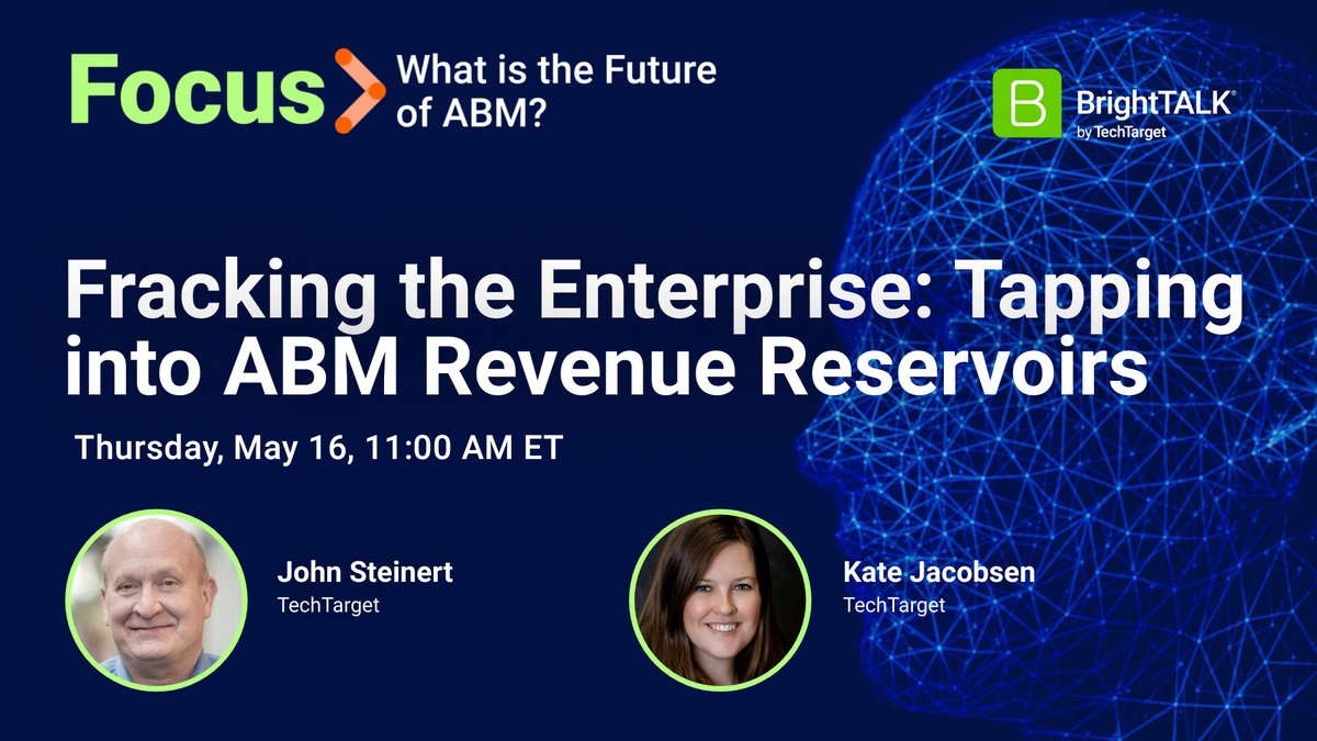 Don't miss John Steinert and Kate Jacobsen from TechTarget on May 16th as they explore how intent-driven persona combined with thoughtfully targeted content can open up new account revenue flows 💥 Make sure to register & save your spot: bit.ly/4a9XNJq