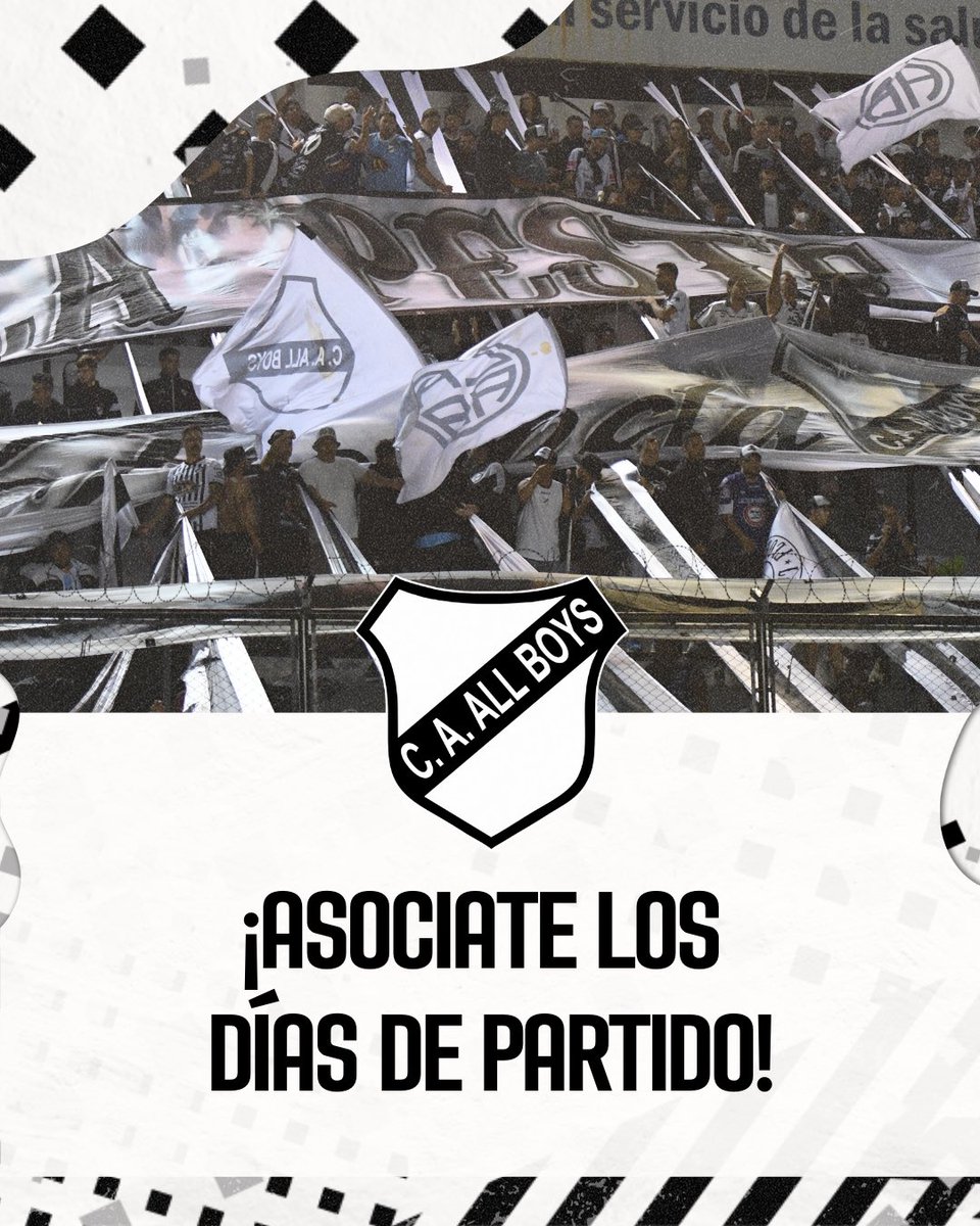 ⭐️ Asociate en la mesa del Depto. Social el día del partido ⭐️

📍 Sobre la calle Mercedes 
🕖 Desde las 19:00 hs. 
💲 Solo efectivo
🪪 Llevar DNI

🔸 Valores:
▫️ Socios mayores: $6500
▪️ Socias mayores y cadetes/as: $4900
▫️ Menores: $3300

🤍🖤 #SoyDeAllBoys 🖤🤍