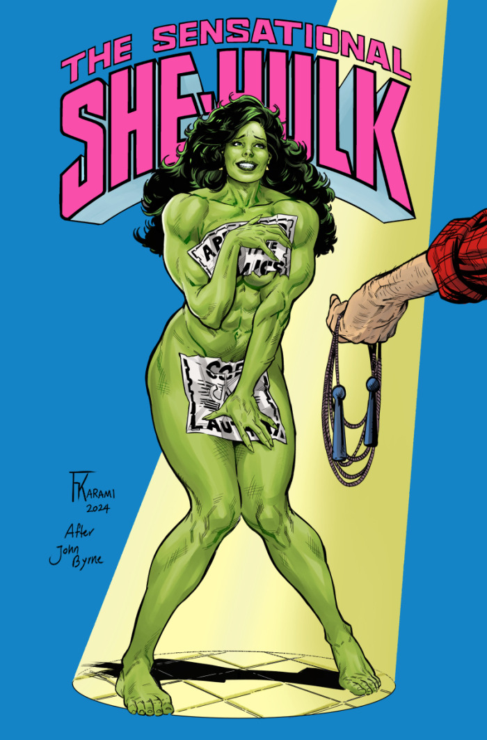 Farid_KrK's tweet photo. My homage to John Byrne's SHE-HULK cover...

art and color by me! https://t.co/K7mbnGrfY1