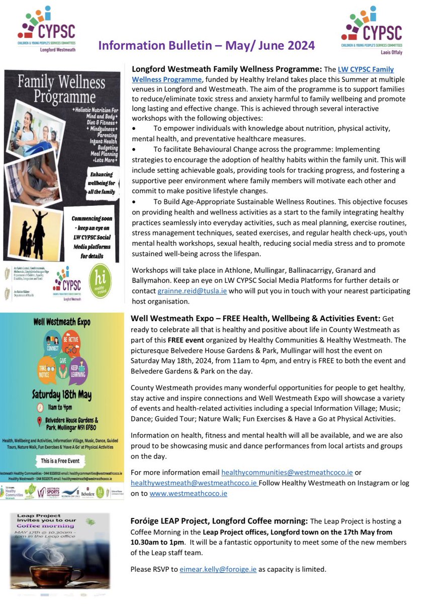 CypscLw's tweet image. Check out the latest bumper edition of the Midlands CYPSC Update filled with local &amp;amp; national resources, information &amp;amp; events 

#CYPSC  

cypsc.ie/_fileupload/Do…