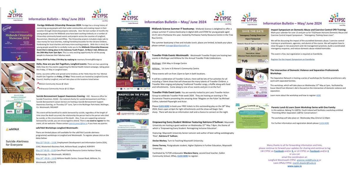 Check out the latest bumper edition of the Midlands CYPSC Update filled with local &amp; national resources, information &amp; events 

#CYPSC  

cypsc.ie/_fileupload/Do…