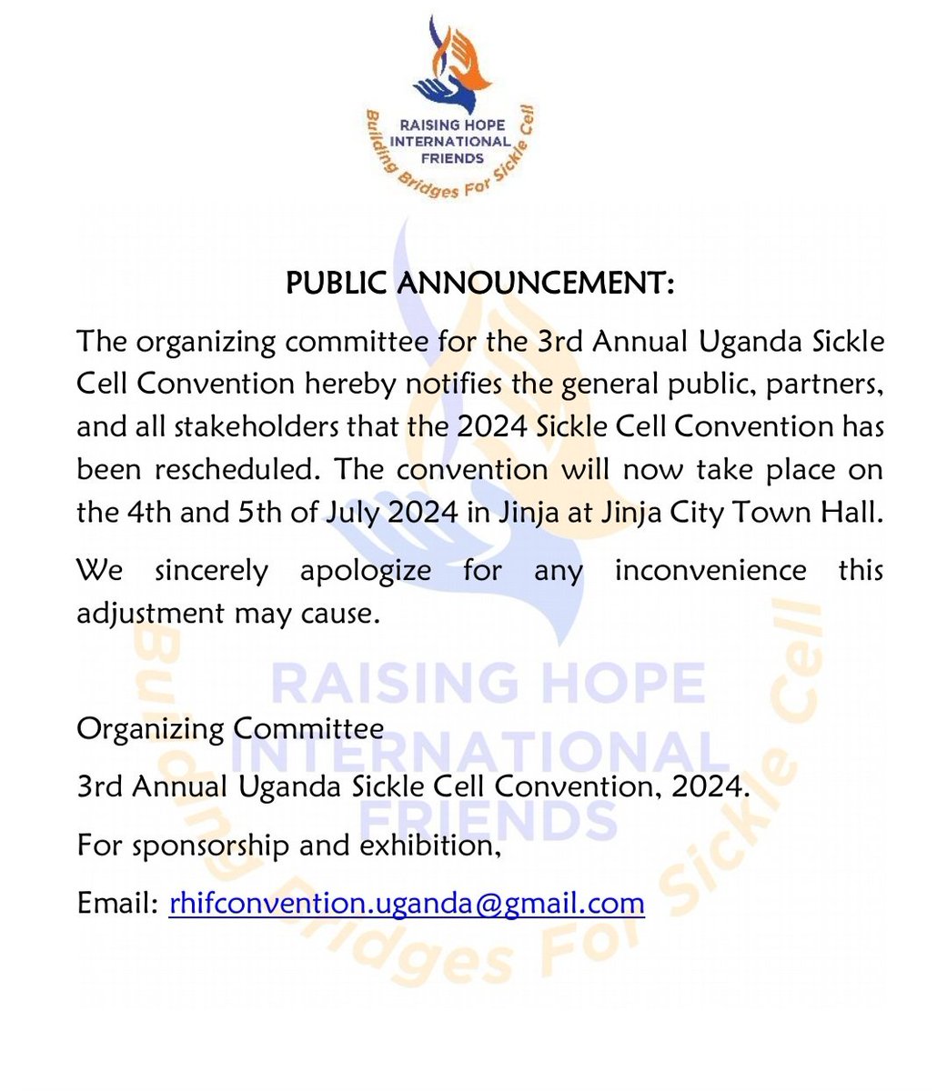 To the Public @GlobalGenes @MinofHealthUG @GHU_Official @BisangaAtwooki @BusogaHealth @cphluganda @FundSickleCell @KingNadiopeIV @OwekOsman @JosephMuvawala @julius945242 @UgandaSickle @UmojaCell @UAGurkan @Memej99 @TackleSickle @terumobct @edmundk25 @StabexIntl @KamaraDaniel3