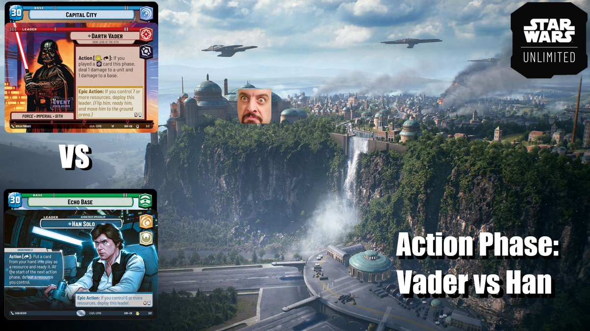 RybackStun's tweet photo. HARK!
I was wrong, I AM HERE to present to you the next episode of #ActionPhase!
#StarWarsUnlimited gameplay between Vader and Han today!
Link Below! π https://t.co/ayILzbBvDo