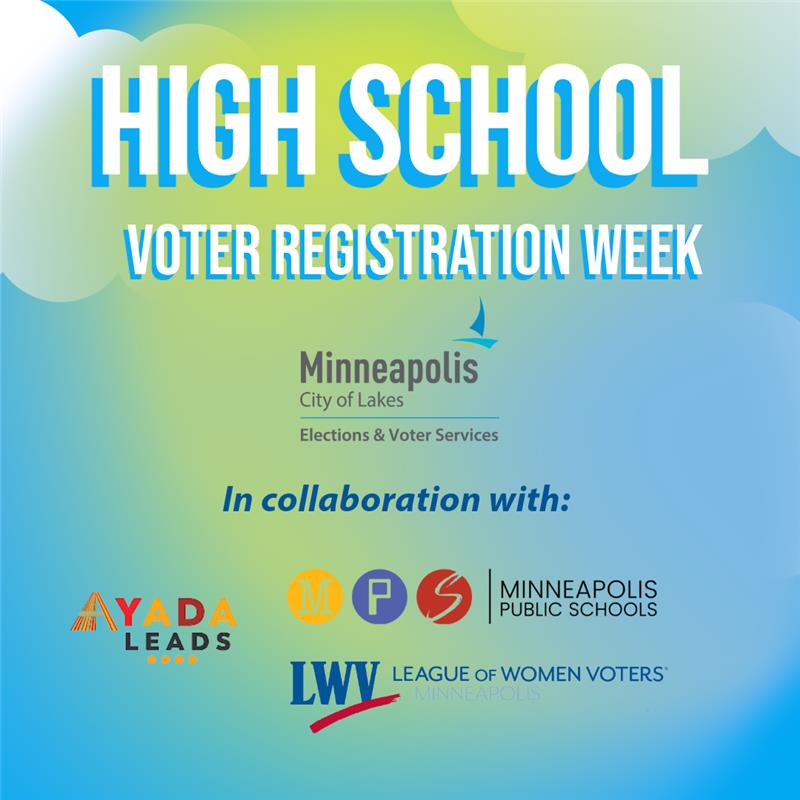 VoteMpls's tweet image. It's High School Voter Registration week in the City of Minneapolis! Declared by the mayor, May 13th-17th 2024 serves as a week dedicated to youth voter registration. Follow along this week as we highlight youth registration in Minneapolis public schools across the City!