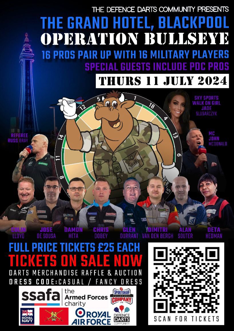 As you all know, myself, @ZaraDurrant and a small team of us have been working hard for a lonnggg time on the Military darts event coming up in July, Op BULLSEYE. This event is strictly for Serving Military personnel and veterans only (not for general public). If any of you