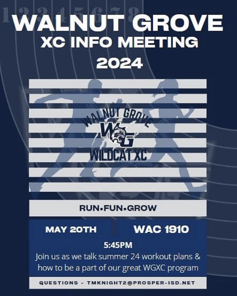 WGHS_XCTrack's tweet image. 🚨WGXC Parent &amp;amp; Athlete info meeting will be Monday, May 20 in the WAC