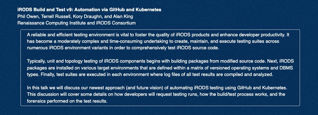 In this #iRODSUGM talk, the #iRODSConsortium will discuss the newest approach (and future vision) of automating #iRODS testing using #GitHub + #Kubernetes to increase #developer productivity. Tune in on May 29 at 2 PM CET / 8 AM ET. #DataManagement irods.org/ugm2024/