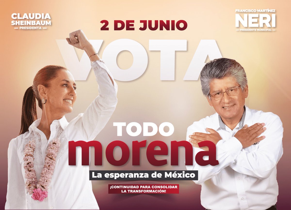 Tenemos un compromiso con la historia. Este 2 de junio sal a votar todo MORENA.

#VotaTodoMorena #ParaConsolidarLaTransformación en #OaxacaDeJuárez #Oaxaca #5De5PorMorena
