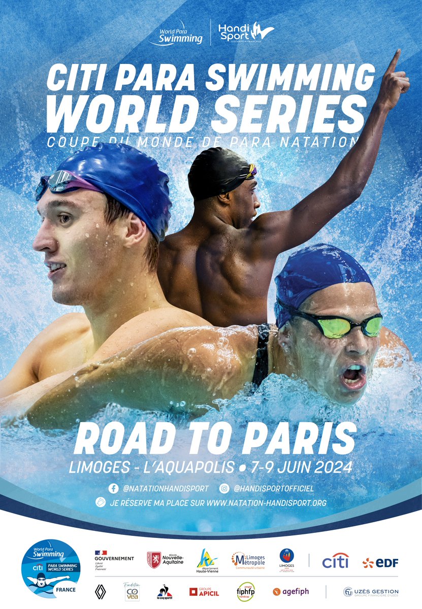 Comme l’an passé, la Citi Para Swimming World Series fait étape à L'Aquapolis de Limoges ! 🏊 RDV du 7 au 9 juin prochain, où les meilleurs nageurs et nageuses vont disputer une nouvelle manche de Coupe du monde, à quelques semaines des Jeux paralympiques ! ⚡️ @Para_swimming