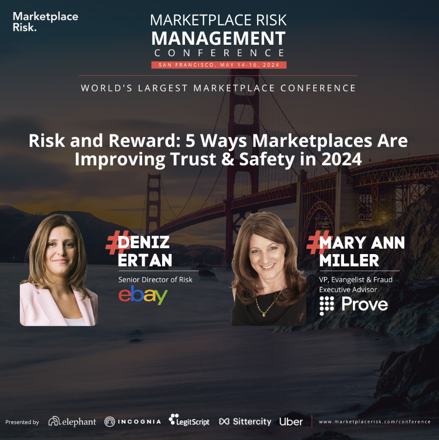 📢 Attending @MarketplaceRisk Management Conference this week? 👉 Don't miss this insightful session with @eBay's Deniz Ertan and @ProveIdentity's @_MaryAnnMiller as they dive deep into the rapidly rising threat of identity fraud in marketplaces and share strategies on minimizing