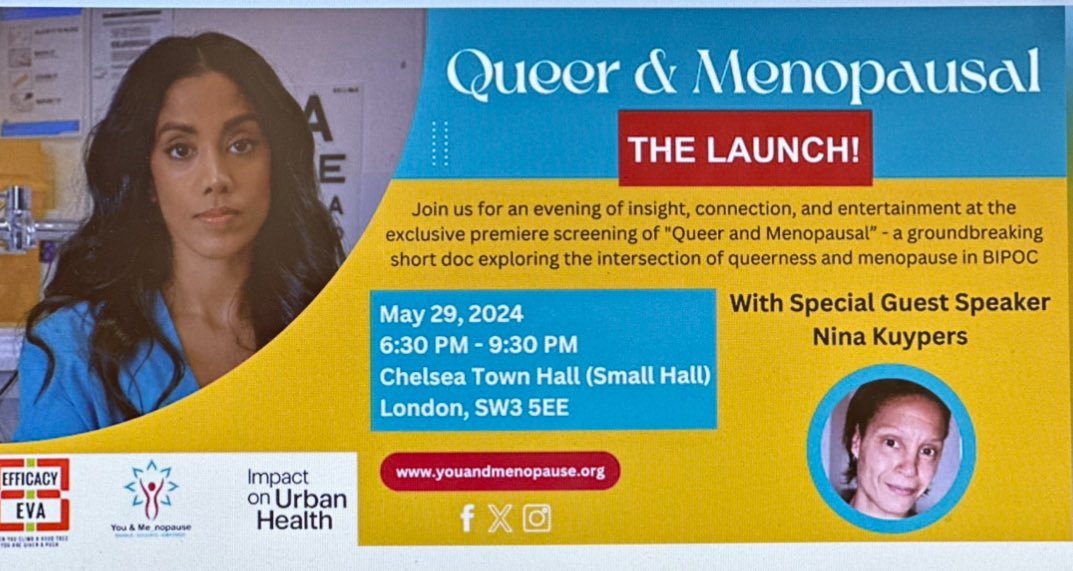 The launch of Queer & Menopausal 🎬Come and join us 👏🏾👏🏾👏🏾 Do you really think everyone is safe talking about menopause? 🕵🏾 Who are the people excluded? @tania_glyde trailblazer @MenopauseQueer 💫 @EfficacyEVA 👑 @BLKMenopause - this FREE event in London is safe and inclusive.
