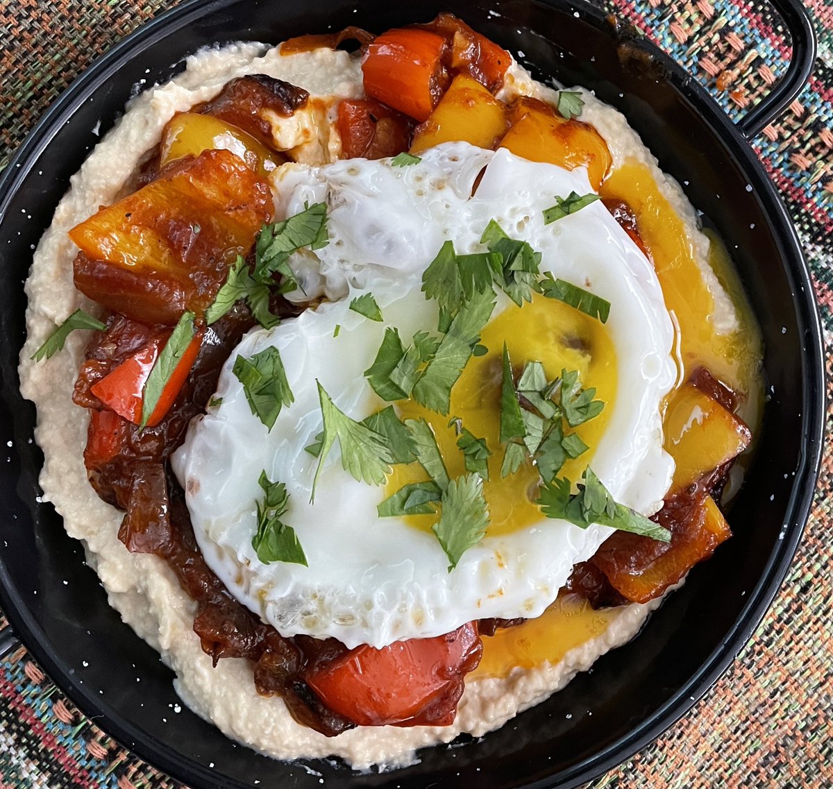 Happy #NationalHummusDay See link below for one of my favorite toppings for #hummus — #shakshouka! From my @jewishsf #recipe column. Leave a reply below with YOUR favorite hummus topping! jweekly.com/2022/05/12/cel…