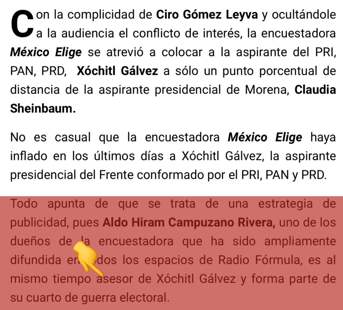 Oiga don Claudio X @ClaudioXGG olvidó agregar que la encuestadora “México elige” es propiedad de uno de los asesores y colaboradores de Xóchitl Gálvez. En realidad es una “estrategia de Publicidad” engañapendejos que ni usted se la cree. #OposicionMasPendejaQueHaExistido RT 🤡👇