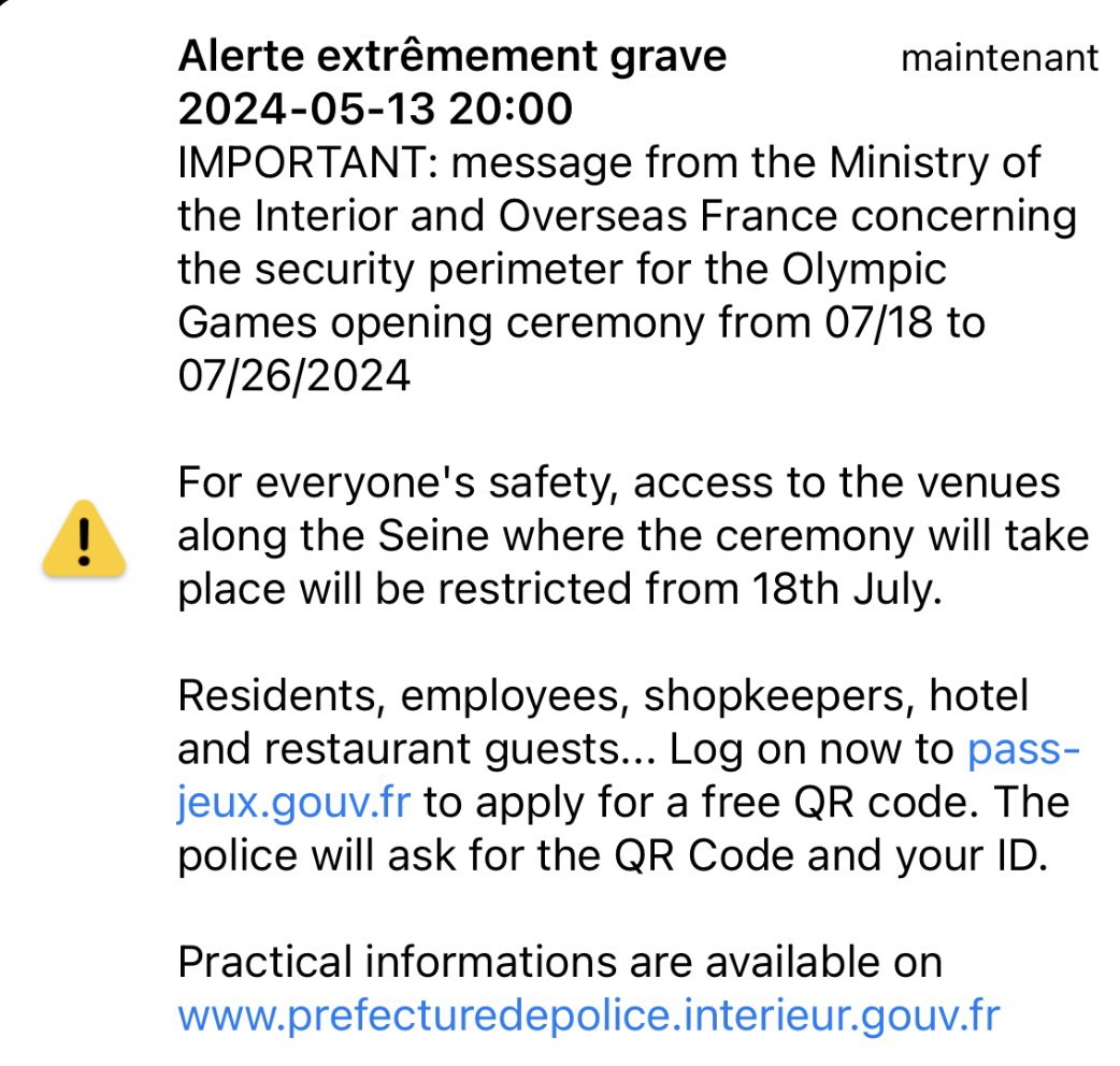 « ALERTE EXTRÊMEMENT GRAVE 🚨*sonnerie de dingue* : vous aurez besoin d’un QR code dans 2 mois » Ou comment faire en sorte que le jour (j’espère jamais) où on aura VRAIMENT besoin de l’alerte, tout le monde s’en foute…