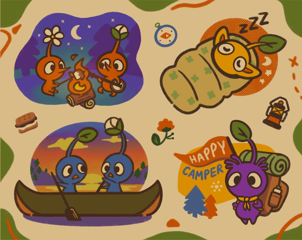 These pikmin are happy little campers 🏕 sticker sheets are in the works! #Pikmin