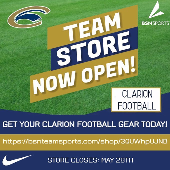 🚨TEAM STORE IS OFFICIALLY OPEN! 

It’s that time of the year to get your Clarion Football gear for the 2024 season! Store closes May 28th!

🔗: bsnteamsports.com/shop/3QUWhpUJNB

#WingsUp 🦅