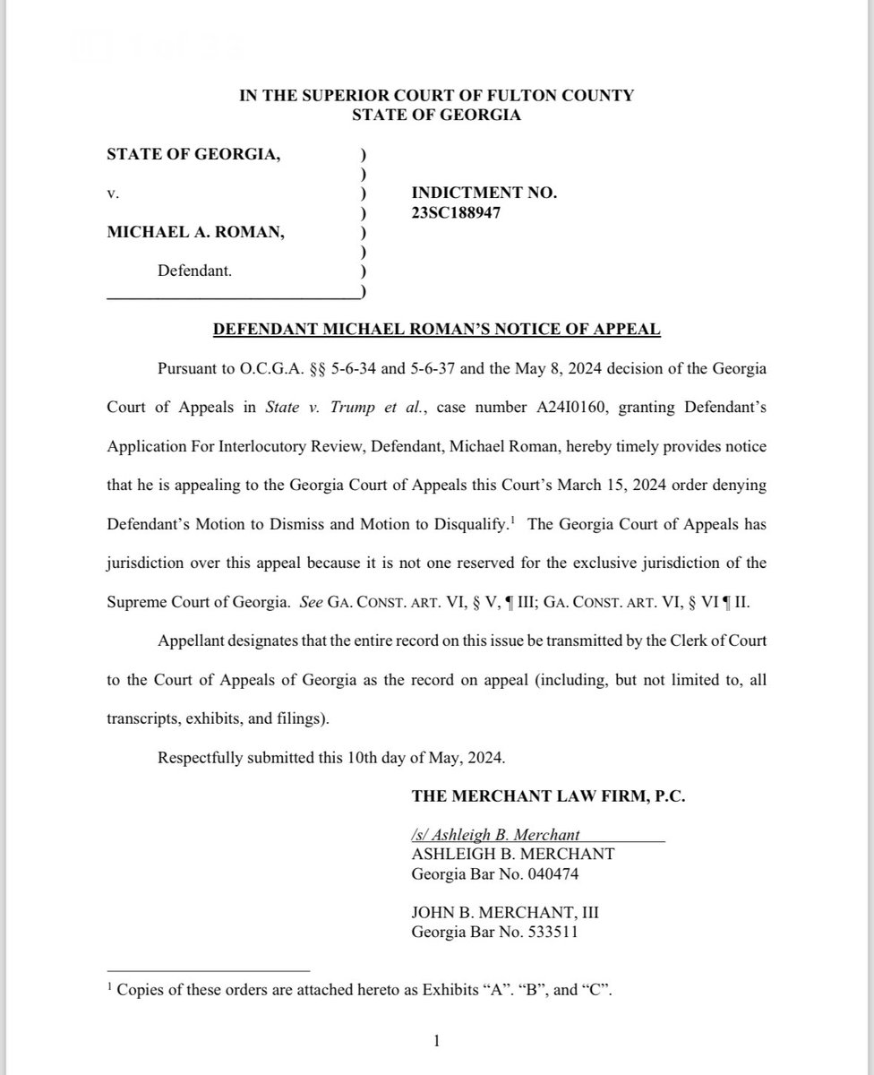 BREAKING: The Case To Disqualify Fulton County Leftist D.A. #FaniWillis  Has Been Filed In The Georgia Court of Appeals By @AshleighMerchan & The Merchan Law Firm On Behalf Of Trump Co-Defendendant Michael Roman.