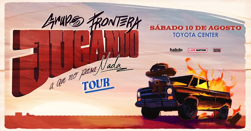 Desde el 956 hasta el Toyota Center viene Grupo Frontera y su Jugando A Que No Pasa Nada Tour. A la venta este viernes, 17 de mayo a las 10am! From the 956 to Toyota Center comes Grupo Frontera and the Jugando A Que No Pasa Nada Tour. Tickets on sale Friday, May 17th at 10am!