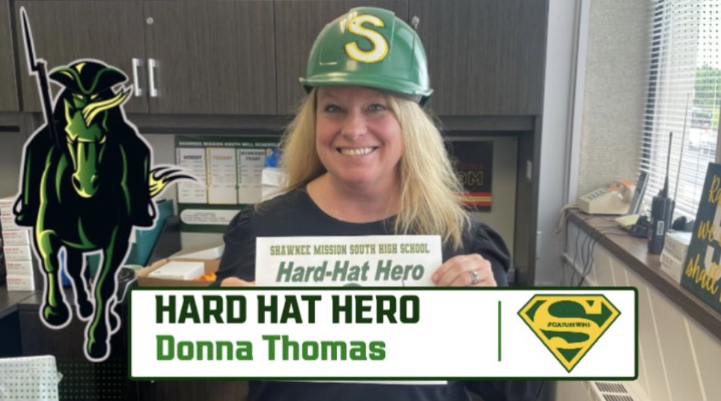 Congratulations to this week’s Hard Hat Hero Donna Thomas!👷🏼‍♀️Thank you for making South AWESOME! 
#RaiderPride🔰#CultureWins