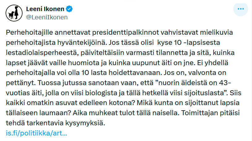 #LapsenOikeudet #lastensuojelu 

#tukiperheille puuttuu!
137 500€-195 000€/vuosi

'#Sijaisperhe toiminta on eettisesti, inhimillisesti ja moraalisesti kyseenalaista toimintaa.' tylyttää sos.tt.

Sijaisperhe: 5 SIJOITETTUA=
137 500€-195 000€/vuosi+ MUUT TUET