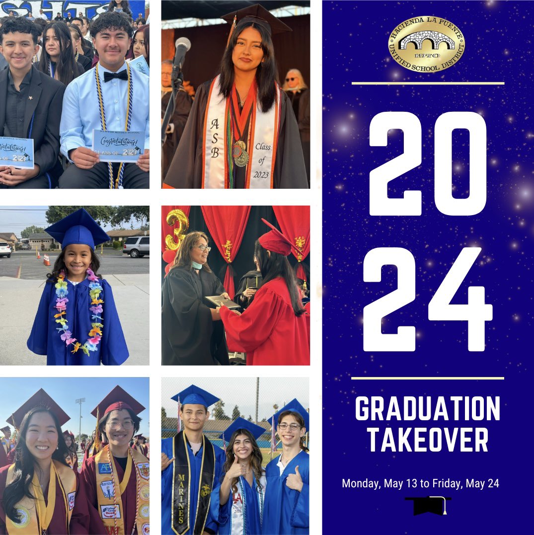 HLPUSD is thrilled to announce the return of our Social Media Graduation Takeover, featuring daily achievements of our promoting and graduating Class of 2024! Share the news with your friends and family and follow us for the chance to see your loved ones' highlighted!