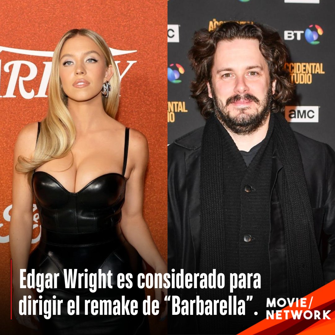 movienetworkpr's tweet photo. 🎬 Edgar Wright está oficialmente en conversaciones para dirigir el remake de #Barbarella protagonizado por Sydney Sweeney.

Jane Goldman (Kingsman: The Secret Service) está escribiendo el libreto. ¿Crees que este proyecto tiene potencial? 👀

#MovieNetworkPR #BarbarellaRemake https://t.co/ZQQAV1Qs5N