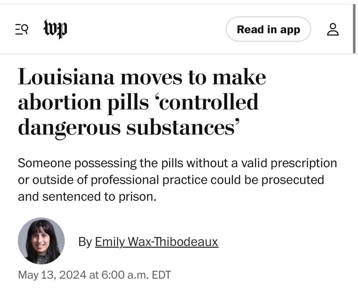 Louisiana has the 5th highest maternal mortality rate in the nation. Rather than fixing it -- they are focused on categorizing abortion pills as 'controlled dangerous substances' and threatening incarceration and fines. The “pro-life” party strikes again.