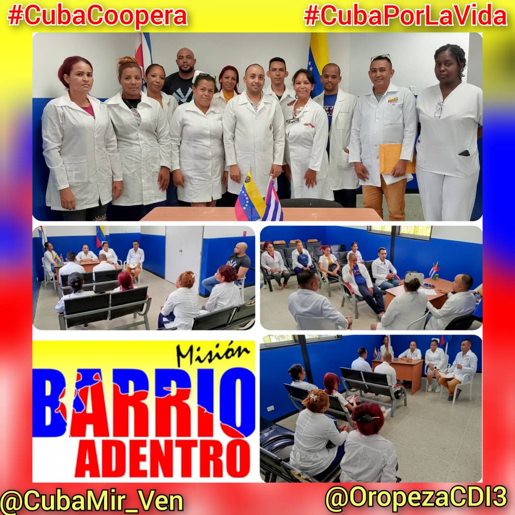 Recibe Consejo de Dirección en el CDI 'Oropeza Castillo', Guarenas, estado Miranda, cooperantes de nuevo ingreso; diplomantes en Terapia Intensiva. #CubaPorLaVida #CubaCoopera #40AniversarioUCCM