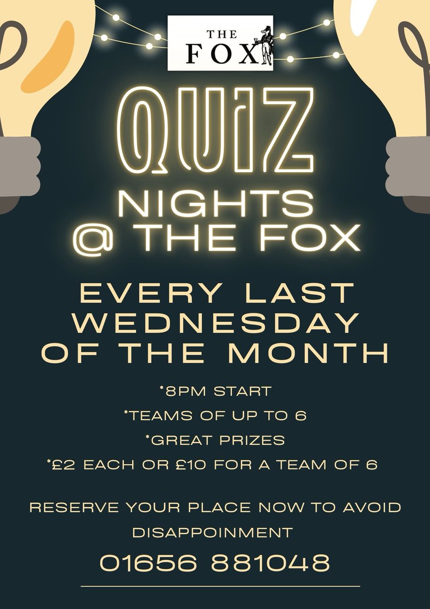 I'm pleased to announce that I'll be hosting a quiz night at the The Fox, St Brides Major every last Wednesday of the month. Great prizes with guest hosts and teams of up to 6 only. Reserve your place now to avoid disappointment. The first one will be this month on the 29th.