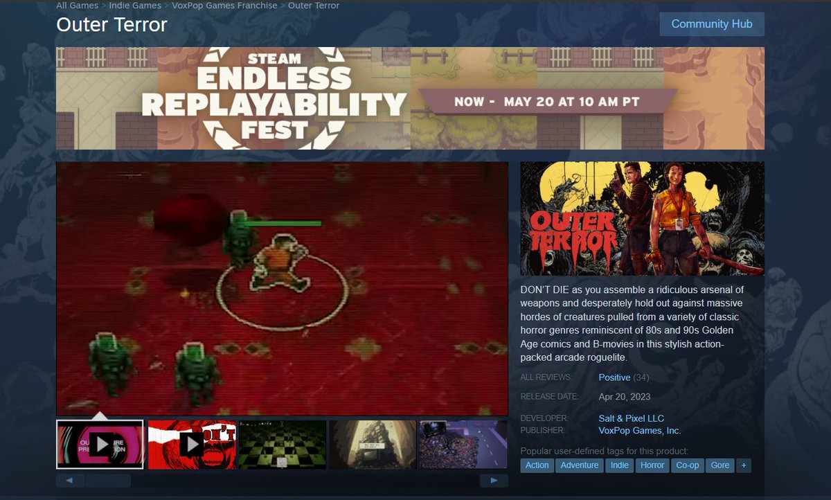 VoxPopGames's tweet photo. You can join in with the ENDLESS REPLAYABILITY FEST with the @NYVGCC New York Video Games 2024 Nominated for Best Hidden Gem, #OuterTerror : https://t.co/sx5Un1fHur

50% Off form $4.99USD https://t.co/Pjmq9DxppN