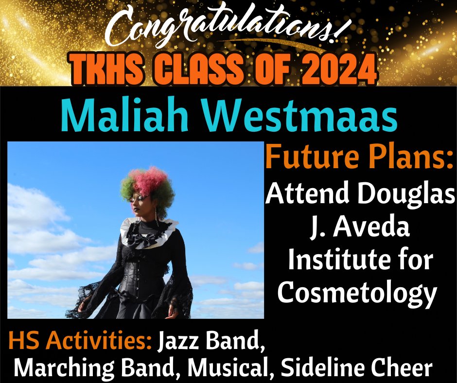 tkschools's tweet photo. TK Class of 2024! Congratulations Maliah! We are reposting Maliah's senior recognition because of an earlier post containing an error. We want to wish her all the very best in all she does! Congratulations! #TKSTRONG #TK2024 https://t.co/xKiOdKomw2