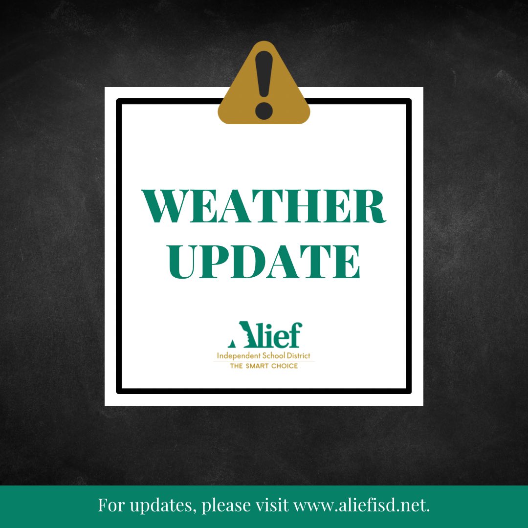 Safety and security are paramount in Alief ISD, and we are monitoring weather conditions very closely. Please keep an eye on the weather and stay tuned our social media feeds for any updates that might affect the school day.