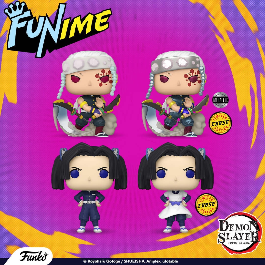 Recuperate your Demon Slayer collection with Pop! Aoi Kanzaki and boost your ranks with Pop! Tengen Uzui. Will you strike it lucky and find the chase variants of either one? Find them at bit.ly/4bAc7w2! #DemonSlayer #FunkoPop