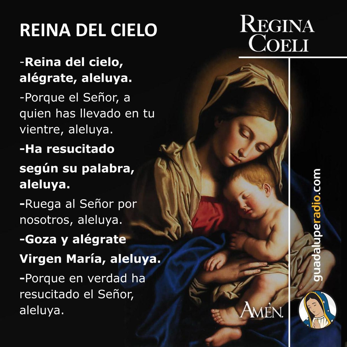 ¡El Señor resucitó, aleluya!
#ReginaCoeli
#GuadalupeRadio