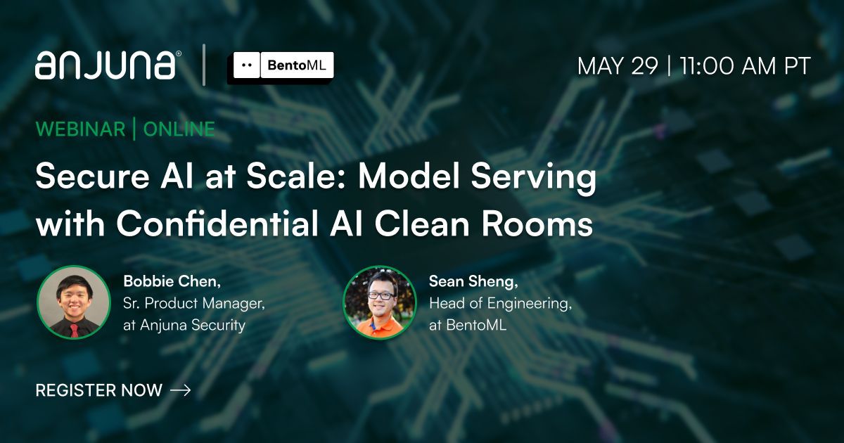 anjuna_security's tweet photo. 🔔 Upcoming webinar! 

Learn how #ConfidentialAI #CleanRooms can secure your #AI initiatives while enabling collaboration.

Details:
🏷️ Secure AI at Scale: Model Serving with Confidential AI Clean Rooms
📅 May 29, 2024 | 11am PDT
📝 Register: https://t.co/1gCm6fZp3Y https://t.co/vKnXS4itx7